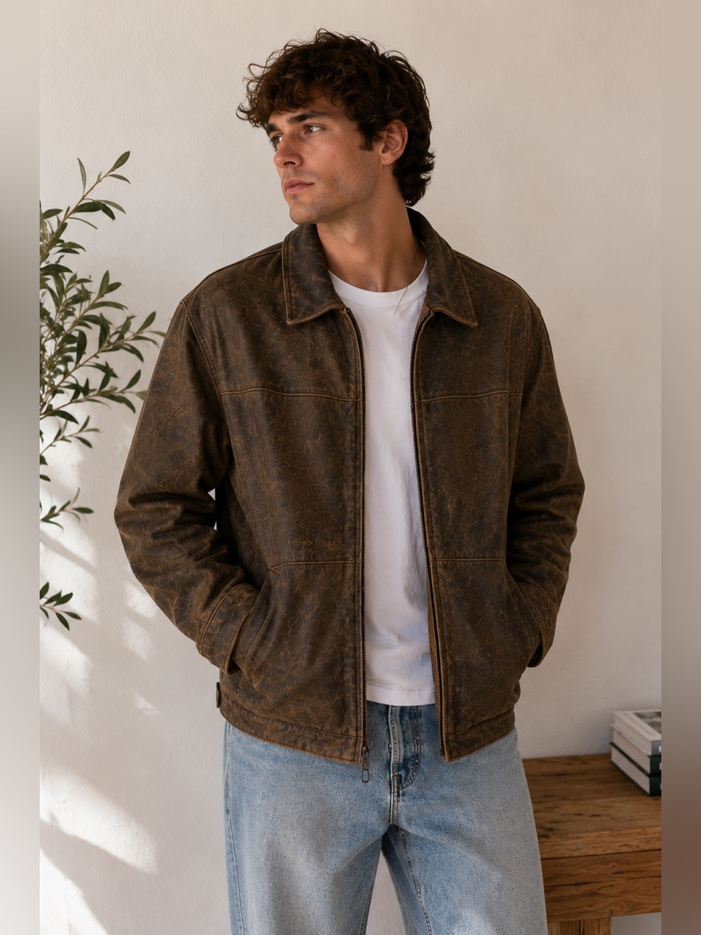 Vintage Columbia Sportswear Brown Distressed Leather Jacket XL Rugged Western
